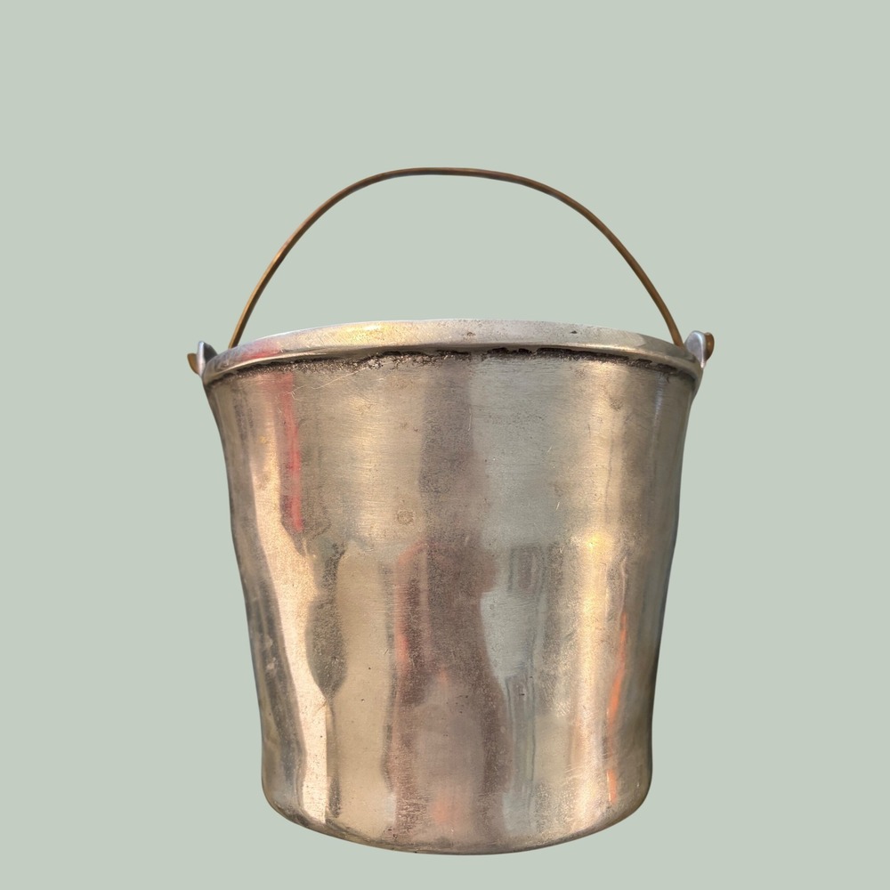 Vintage Heavy Metal Bucket Stainless Steel Style Farmhouse Decor 6 Inch